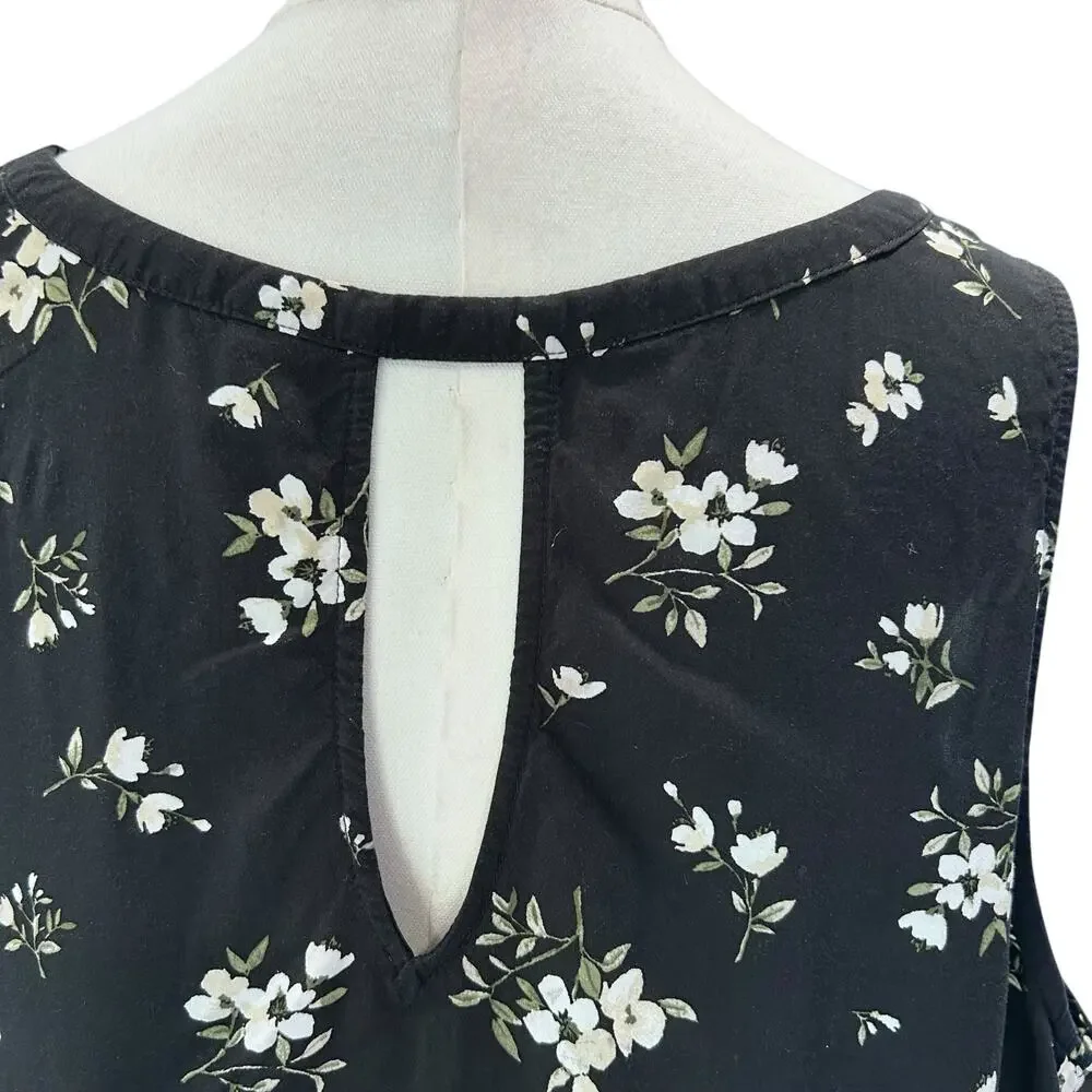 Old Navy Top Tank Black Floral Fairy Coquette Boho Keyhole Pleated XXL Summer - Picture 7 of 9